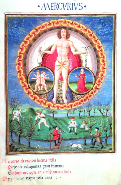 Ms Lat. 209 De planeet Mercurius, met de sterrenbeelden Tweelingen en Maagd, uit 